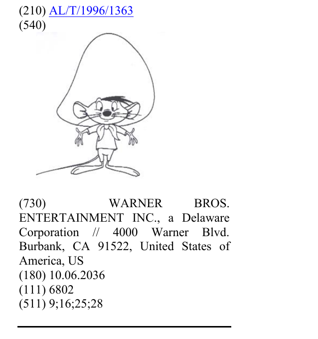 Zëri i markës SPEEDY GONZALES & REP. në buletin