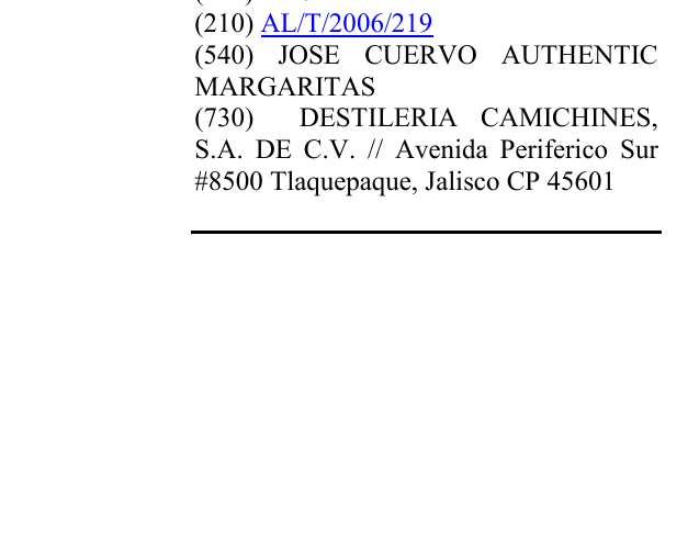 Zëri i markës JOSE CUERVO AUTHENTIC MARGARITAS në buletin