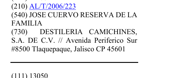 Zëri i markës JOSE CUERVO RESERVA DE LA FAMILIA në buletin