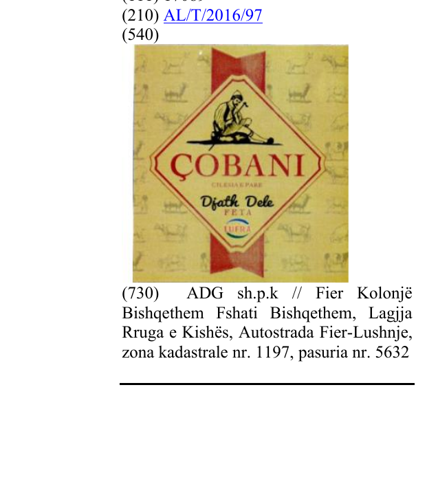 Zëri i markës ÇOBANI në buletin