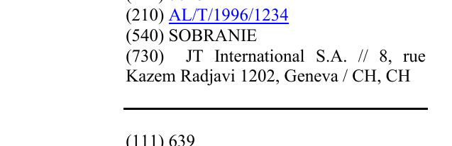 Zëri i markës SOBRANIE në buletin