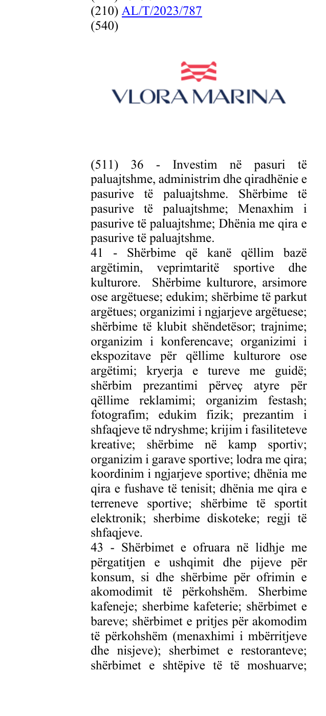 Zëri i markës Vlora Marina në buletin