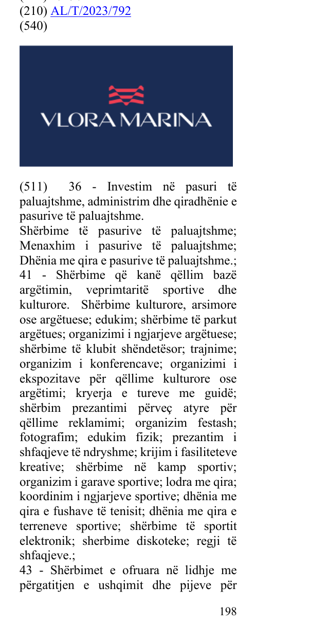 Zëri i markës Vlora Marina në buletin