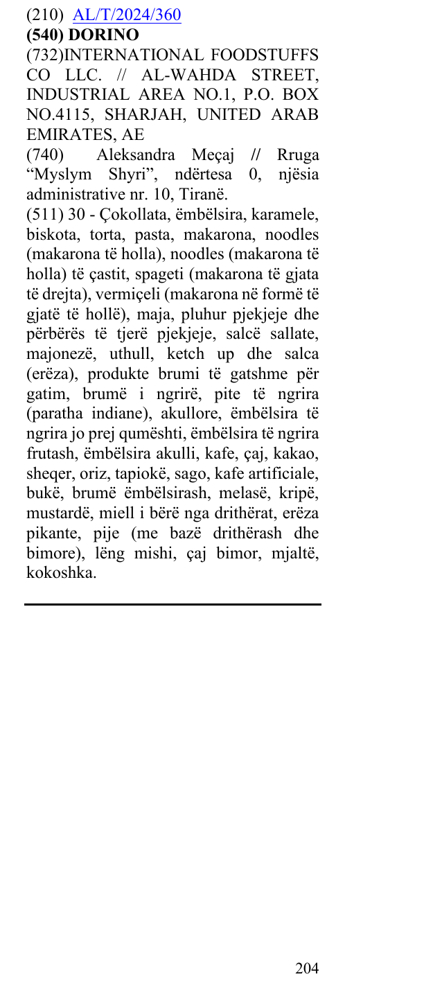 Zëri i markës DORINO në buletin
