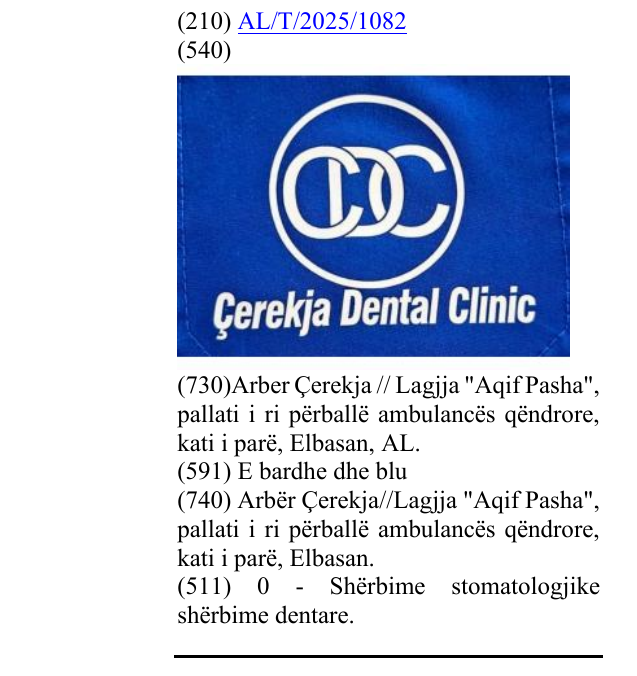 Zëri i markës Cerekja Dental Clinic në buletin