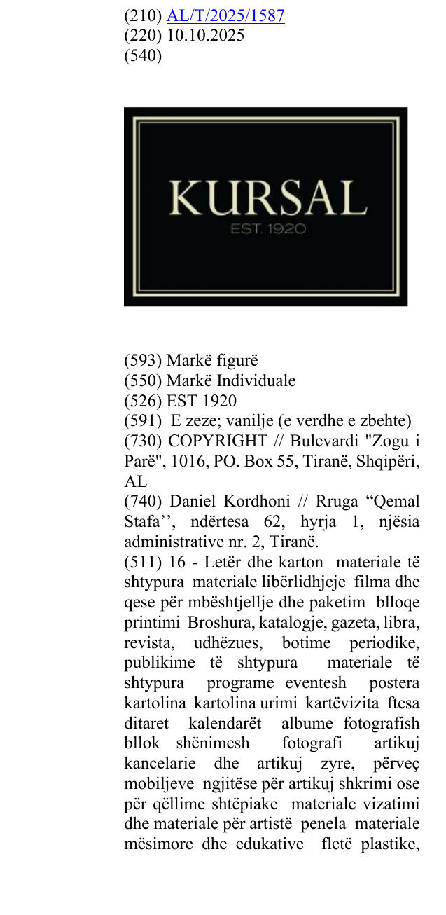Zëri i markës EST 1920 në buletin