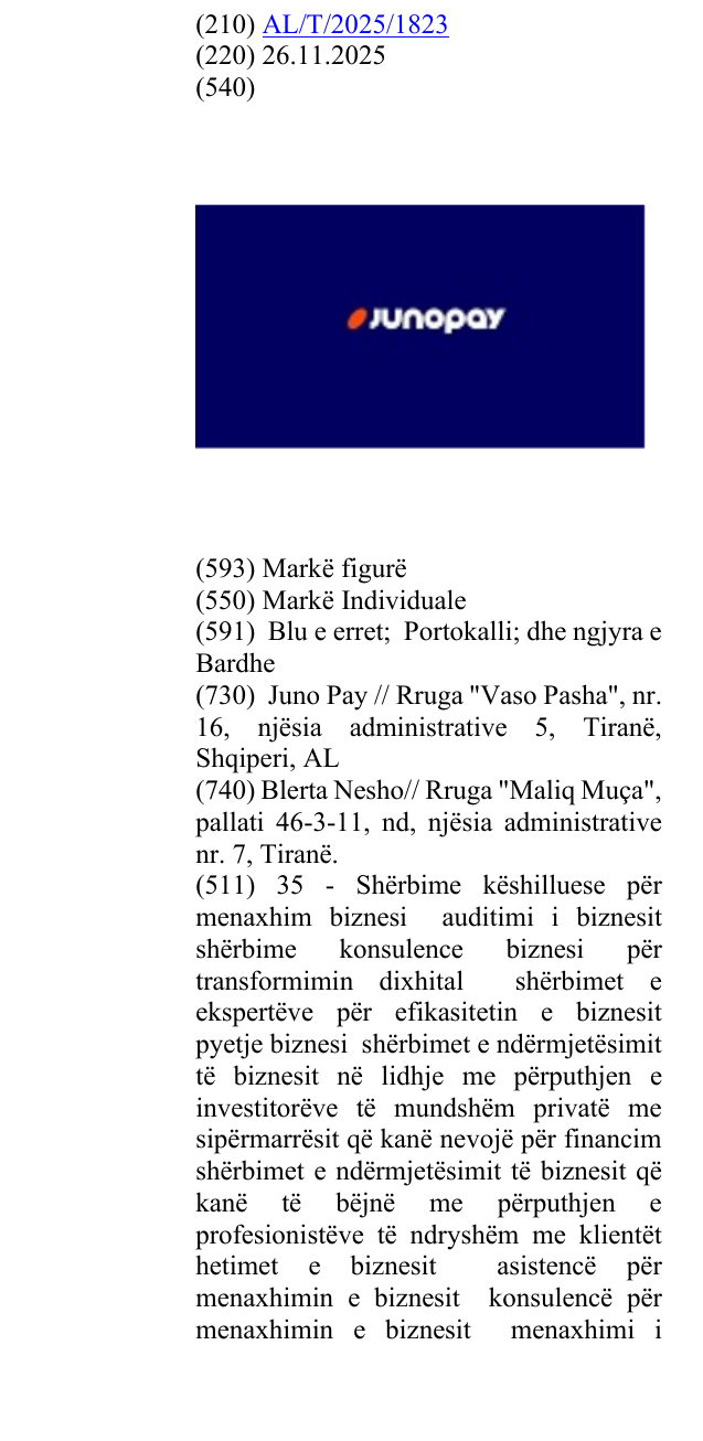 Zëri i markës JUNOPAY në buletin