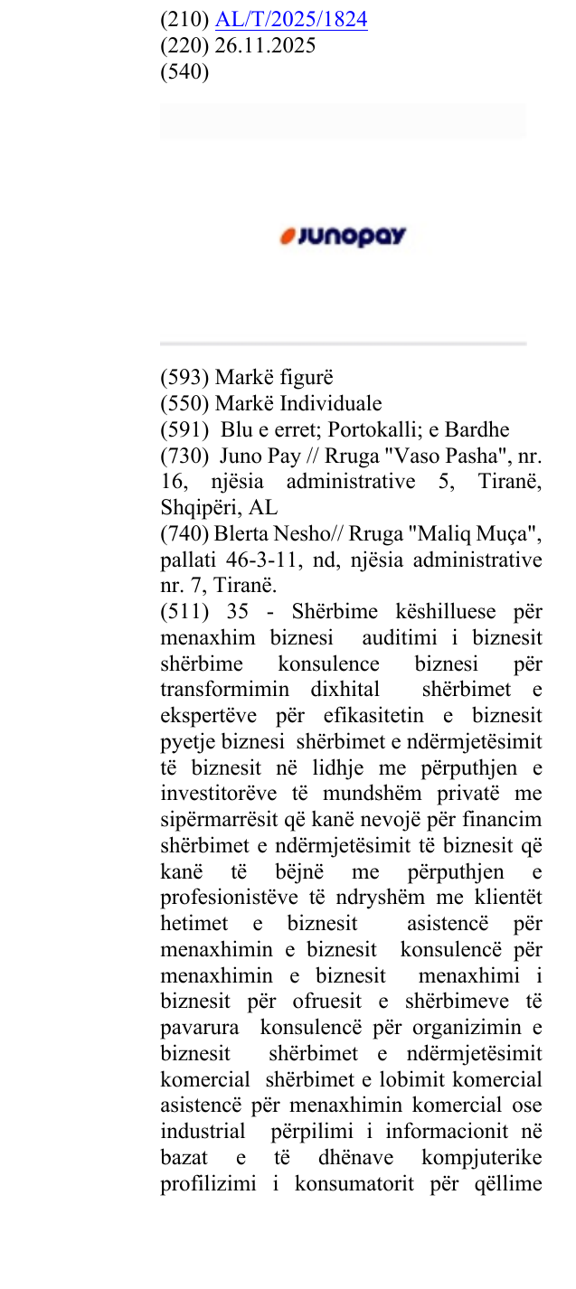 Zëri i markës JUNOPAY në buletin