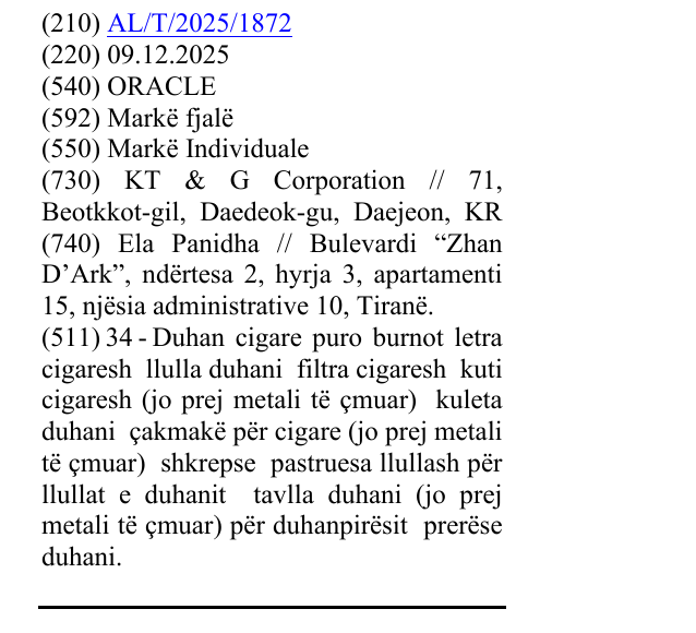 Zëri i markës ORACLE në buletin