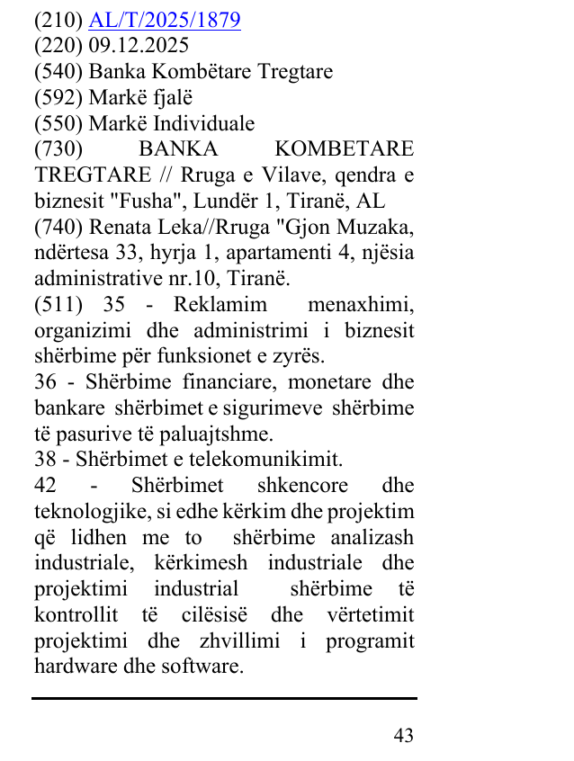Zëri i markës Banka Kombëtare Tregtare në buletin
