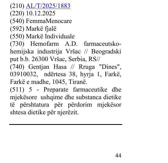 Zëri i markës FemmaMenocare në buletin
