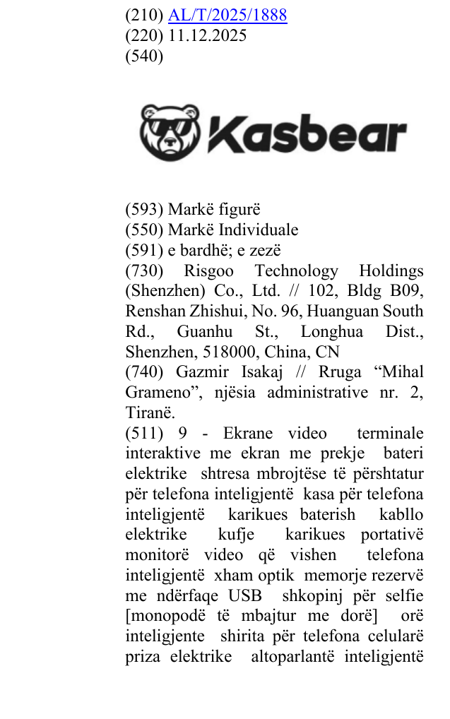 Zëri i markës KASBEAR në buletin