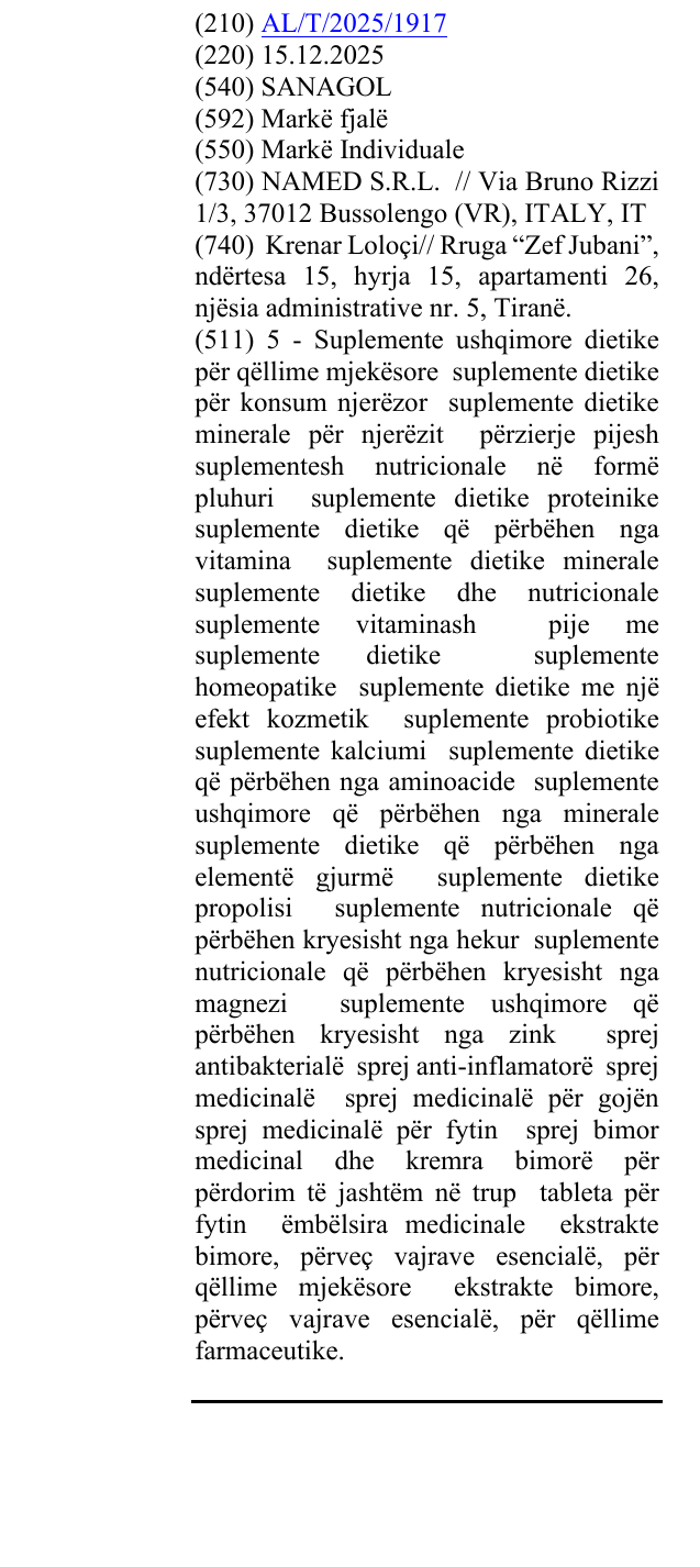 Zëri i markës SANAGOL në buletin