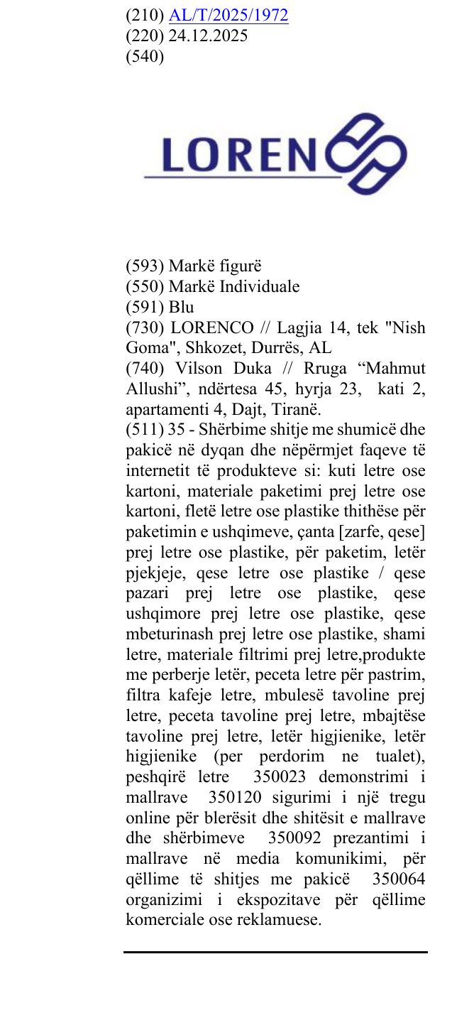 Zëri i markës LORENCO në buletin