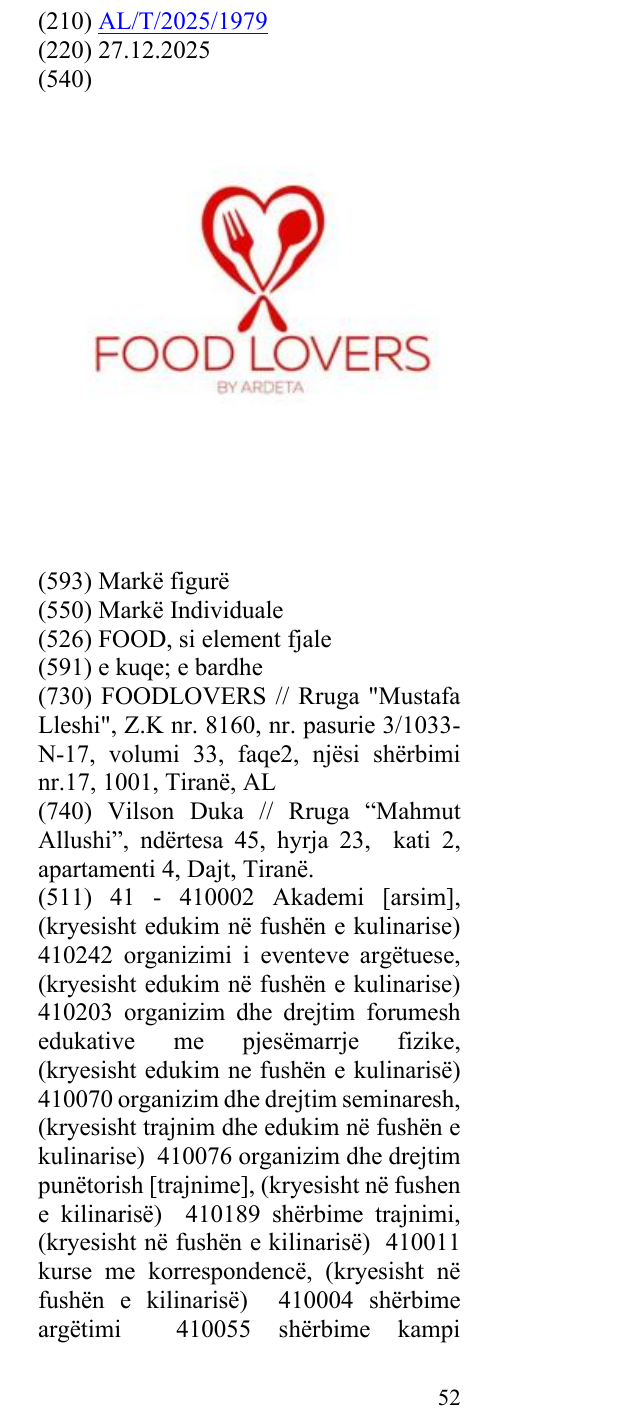 Zëri i markës FOOD, si element fjale në buletin