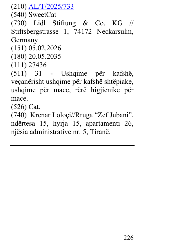 Zëri i markës SweetCat në buletin