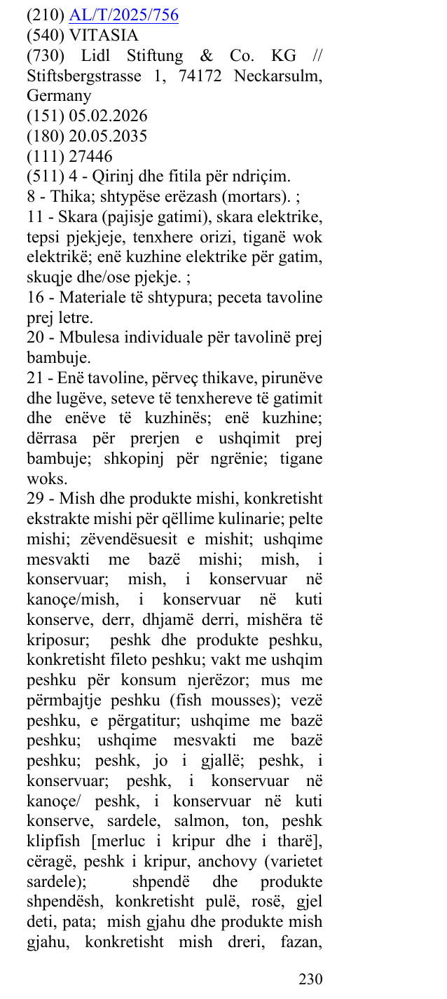 Zëri i markës VITASIA në buletin