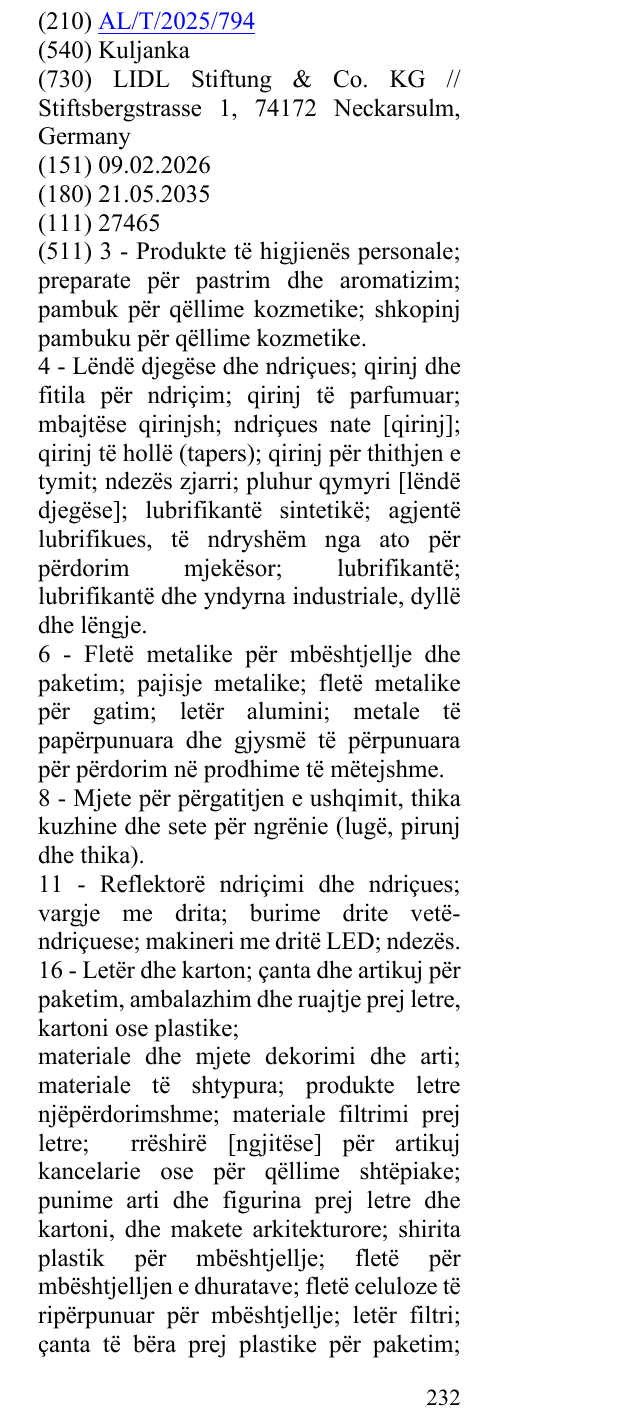 Zëri i markës Kuljanka në buletin