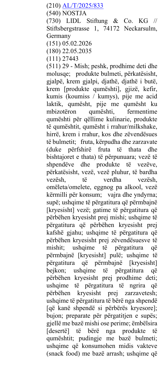 Zëri i markës NOSTJA në buletin
