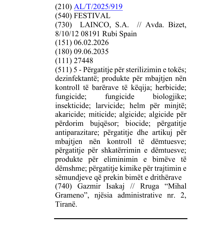 Zëri i markës FESTIVAL në buletin