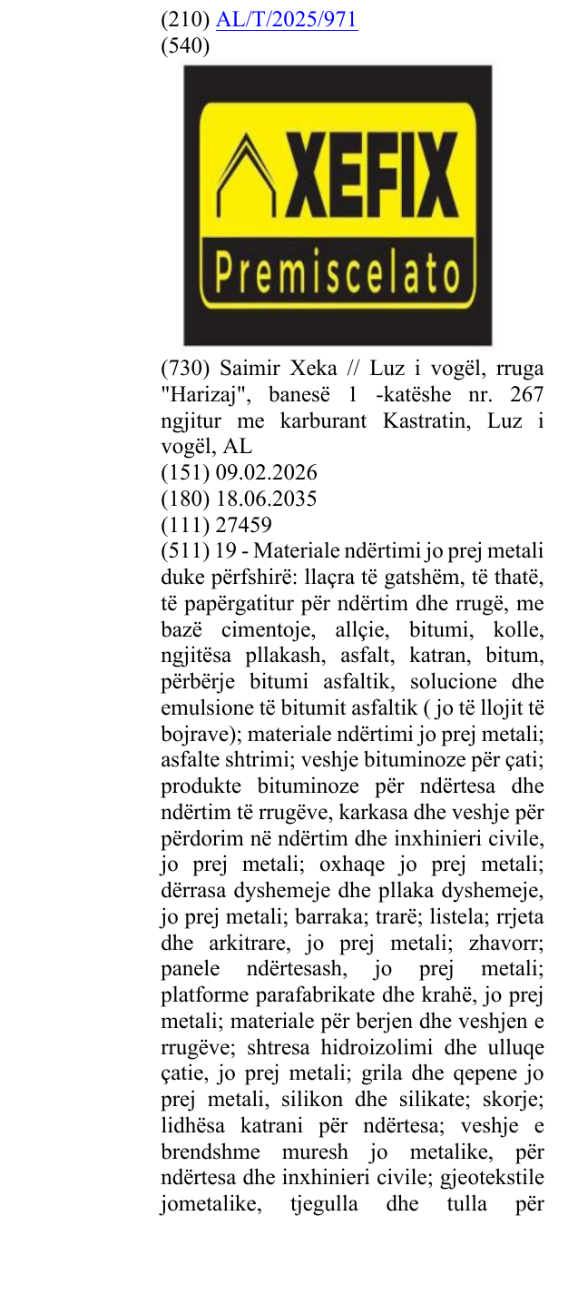 Zëri i markës PREMISCELATO në buletin