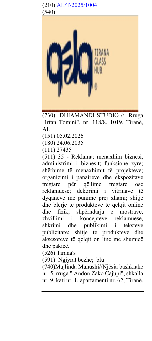 Zëri i markës Tirana's në buletin
