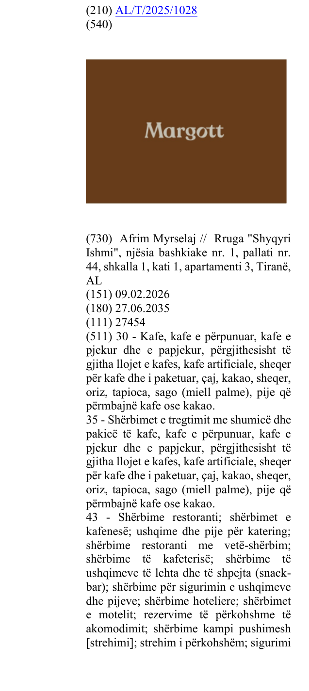 Zëri i markës Margott në buletin