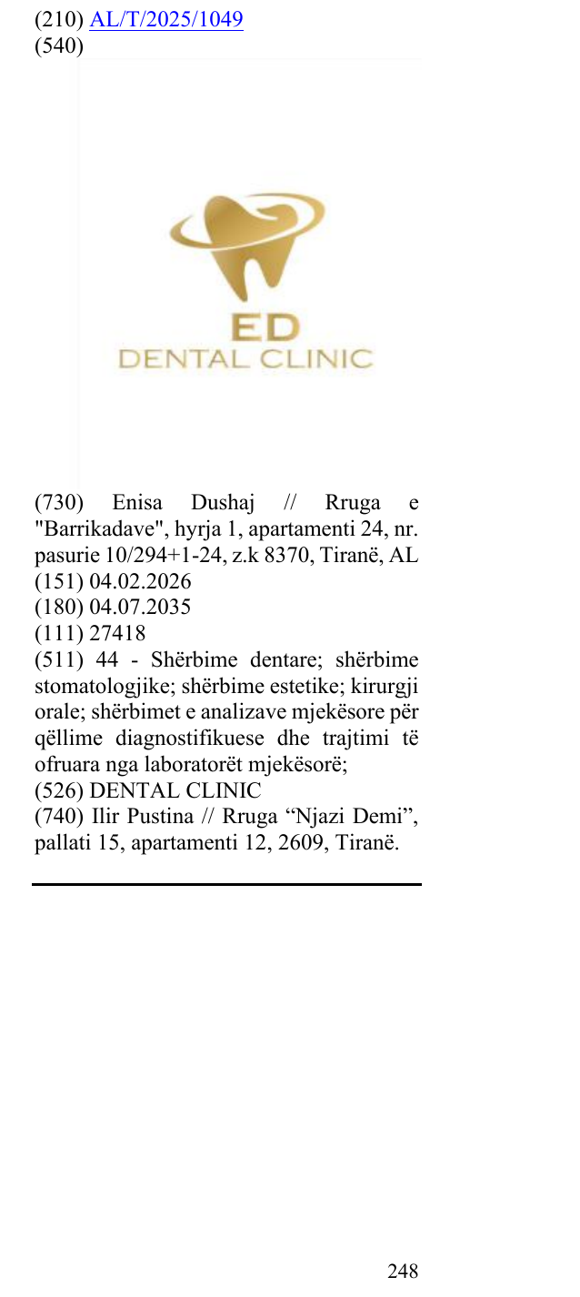 Zëri i markës DENTAL CLINIC në buletin