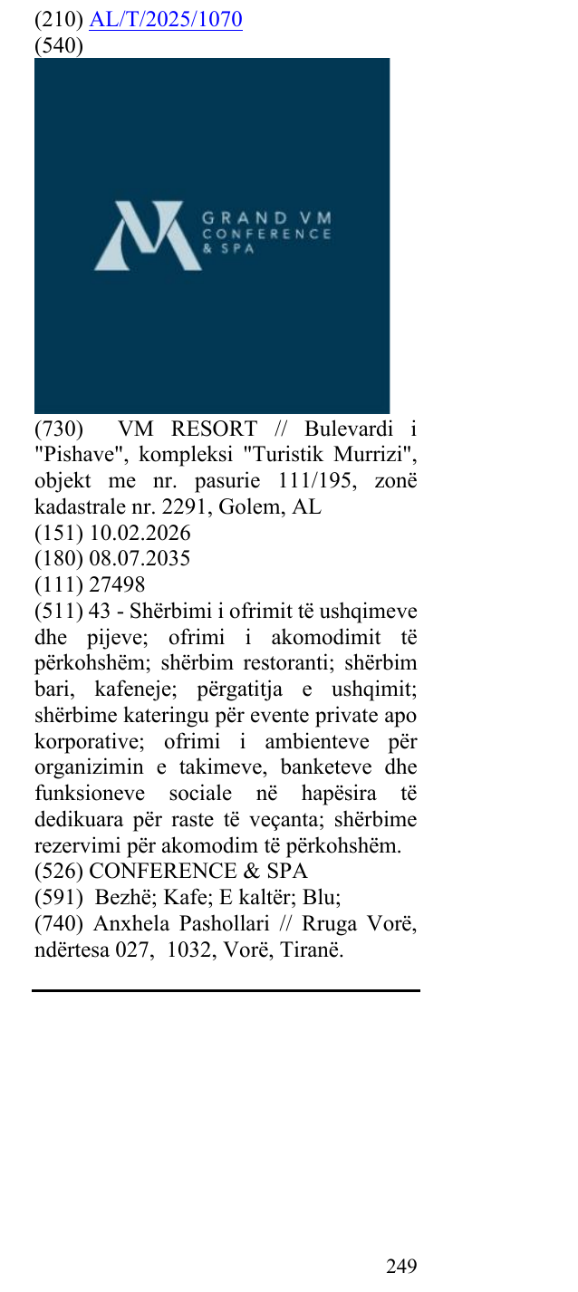 Zëri i markës CONFERENCE & SPA në buletin