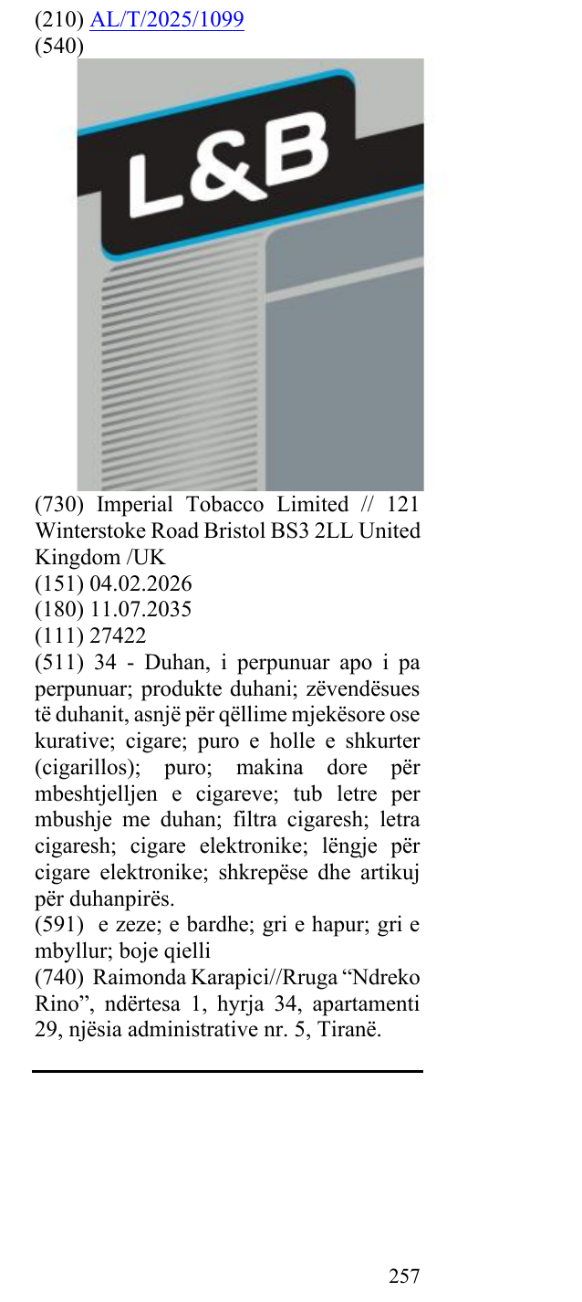 Zëri i markës L & B në buletin