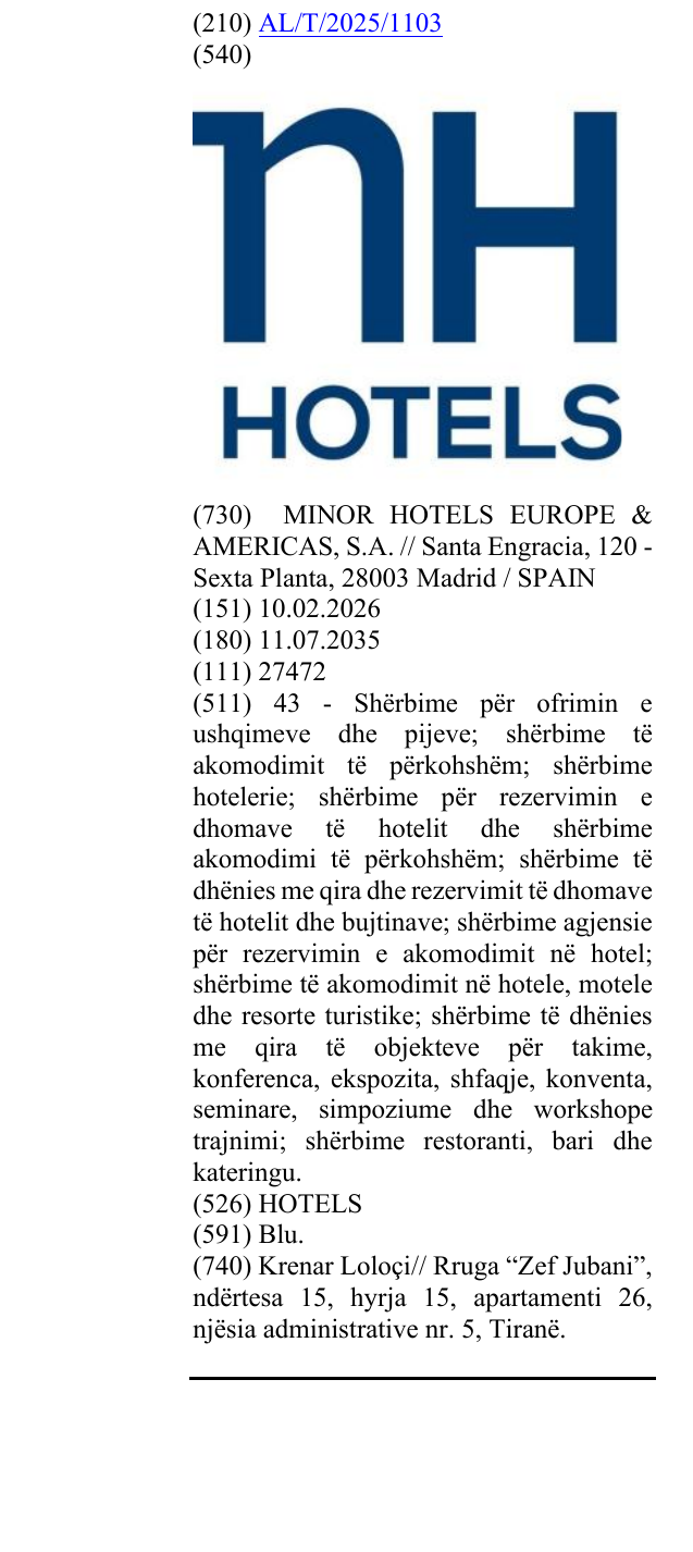 Zëri i markës HOTELS në buletin