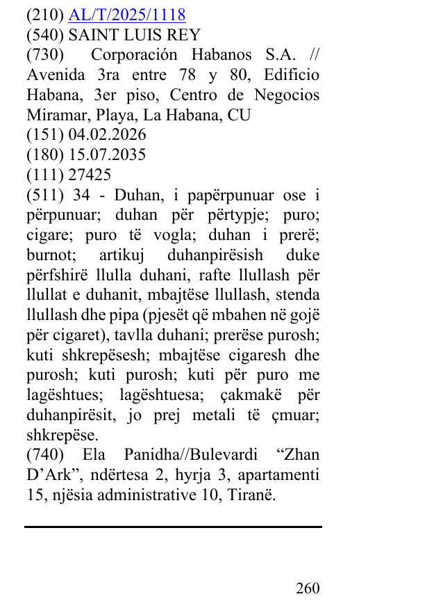 Zëri i markës SAINT LUIS REY në buletin