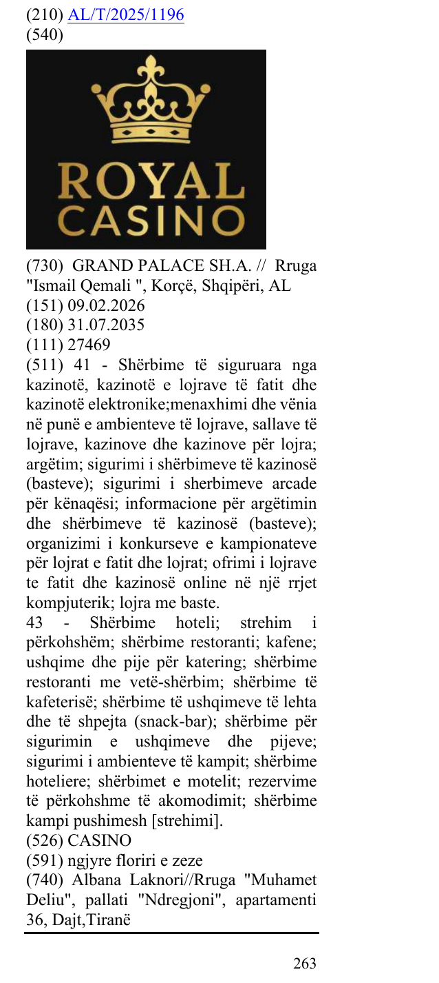 Zëri i markës CASINO në buletin