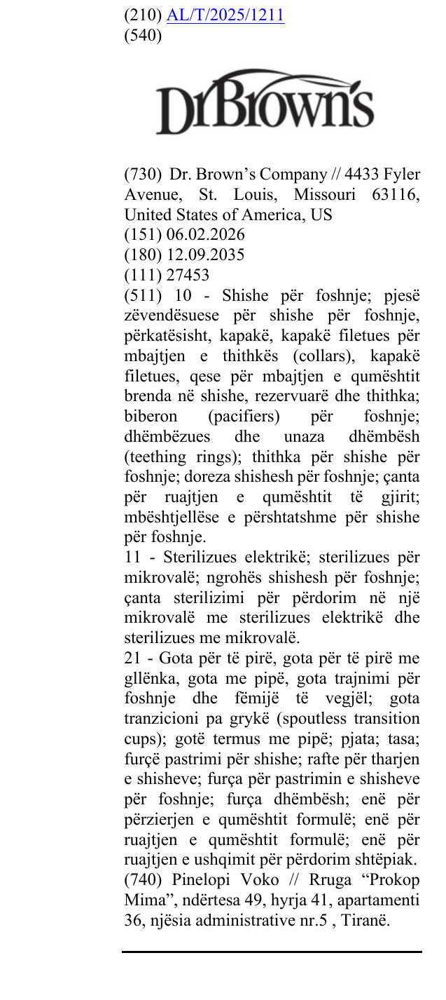 Zëri i markës Dr Brown's në buletin