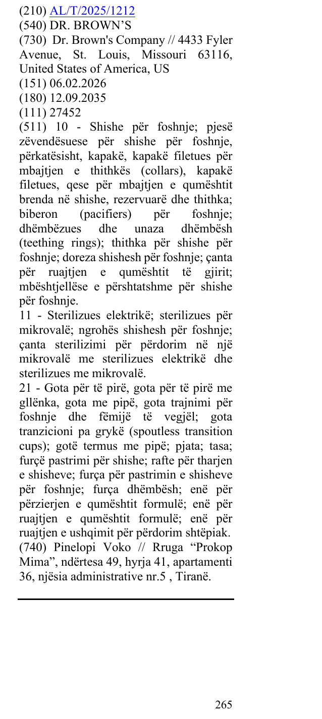 Zëri i markës DR. BROWN’S në buletin