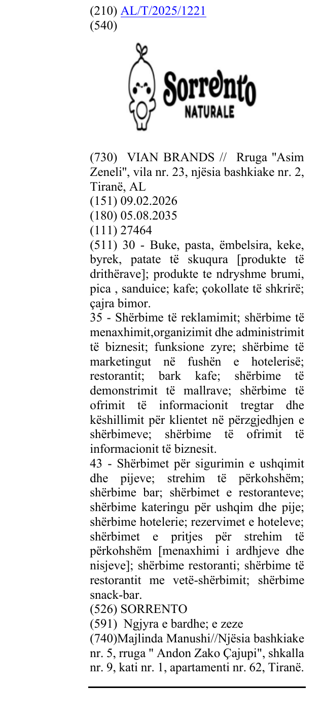 Zëri i markës SORRENTO në buletin