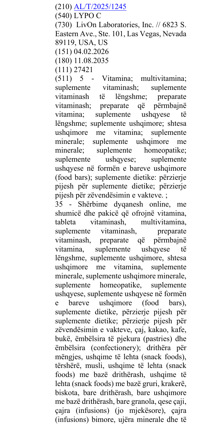 Zëri i markës LYPO C në buletin