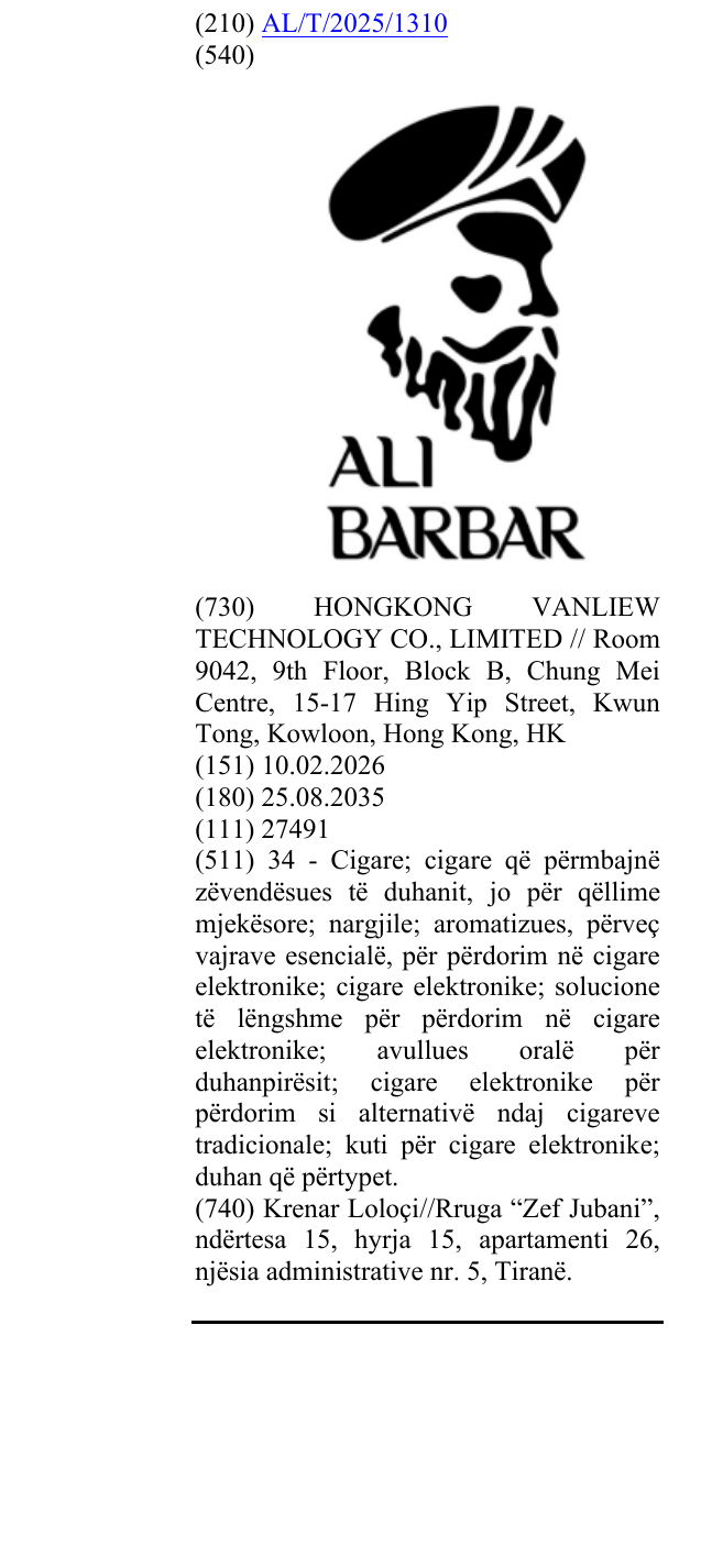 Zëri i markës ALIBARBAR në buletin