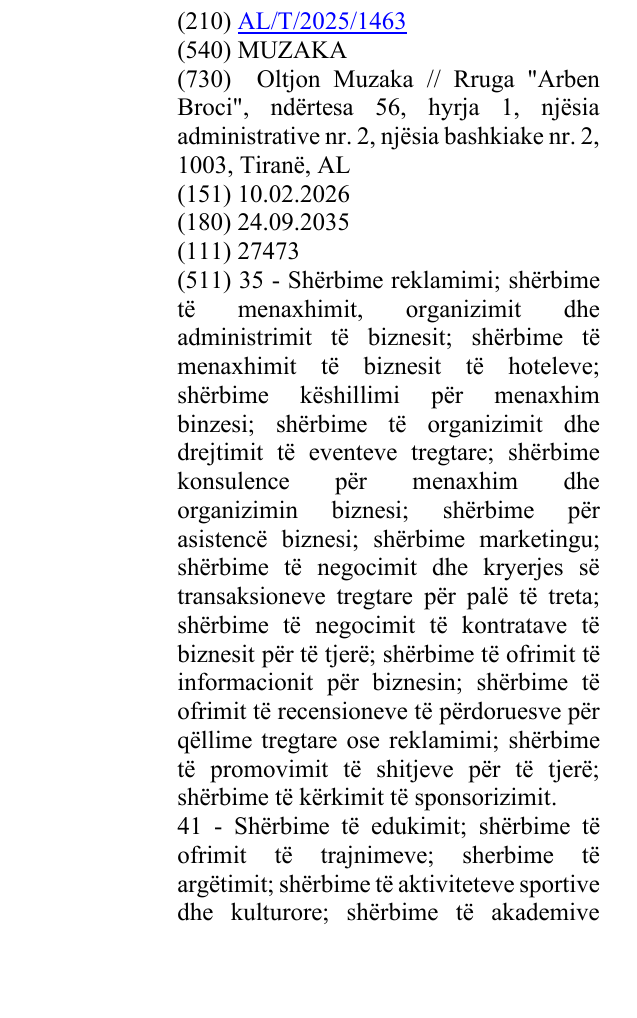Zëri i markës MUZAKA në buletin