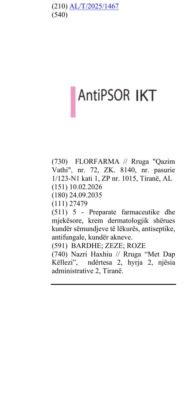 Zëri i markës ANTIPSOR IKT në buletin