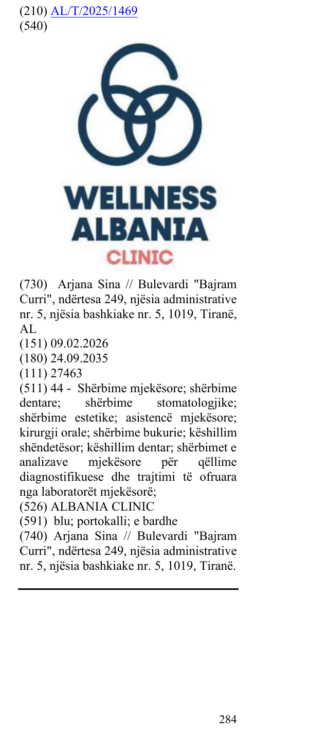 Zëri i markës ALBANIA CLINIC në buletin