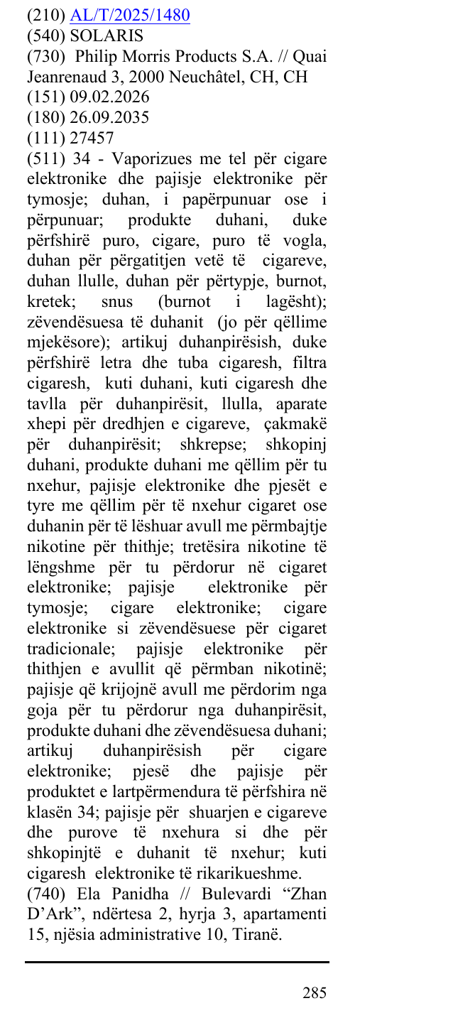 Zëri i markës SOLARIS në buletin