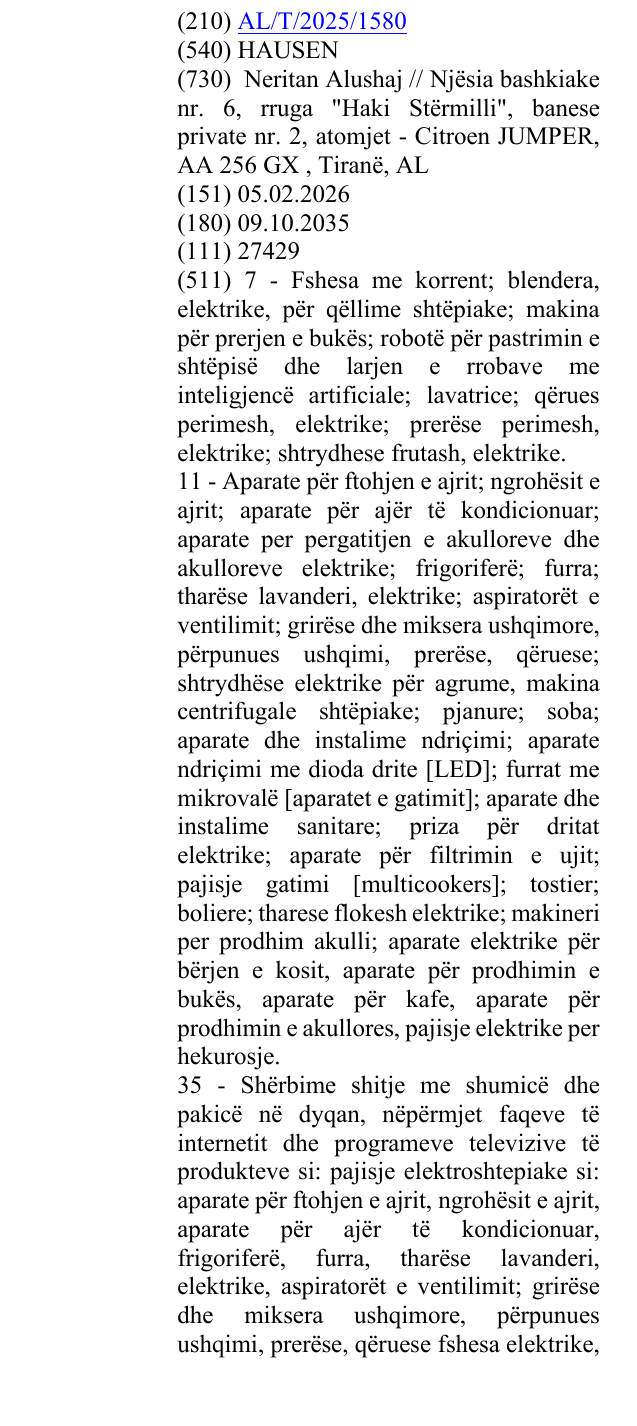Zëri i markës HAUSEN në buletin