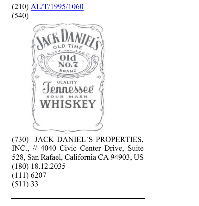 Zëri i markës JACK DANIEL`S në buletin
