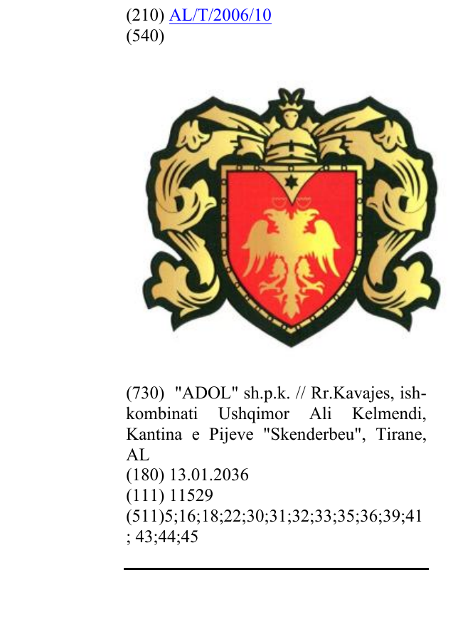 Zëri i markës AL/T/2006/10 në buletin