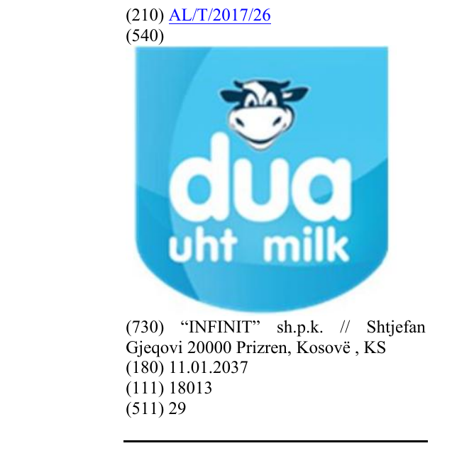 Zëri i markës dua uht milk në buletin