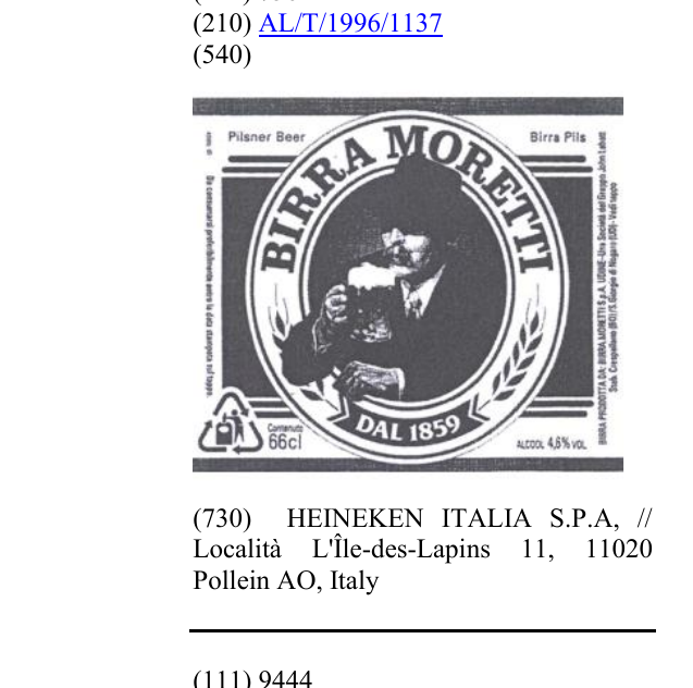 Zëri i markës BIRRA MORETTI në buletin