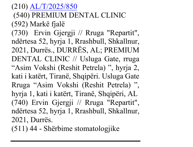 Zëri i markës PREMIUM DENTAL CLINIC në buletin