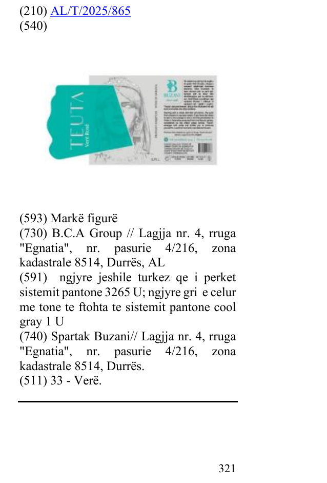 Zëri i markës TEUTA BUZANI Verë Rosé Produkt shqiptar në buletin