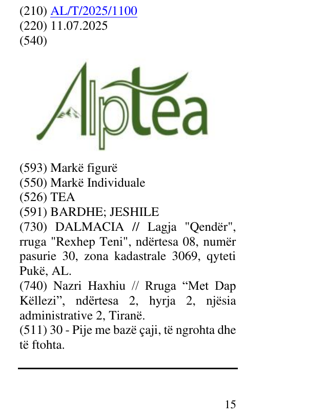 Zëri i markës TEA në buletin